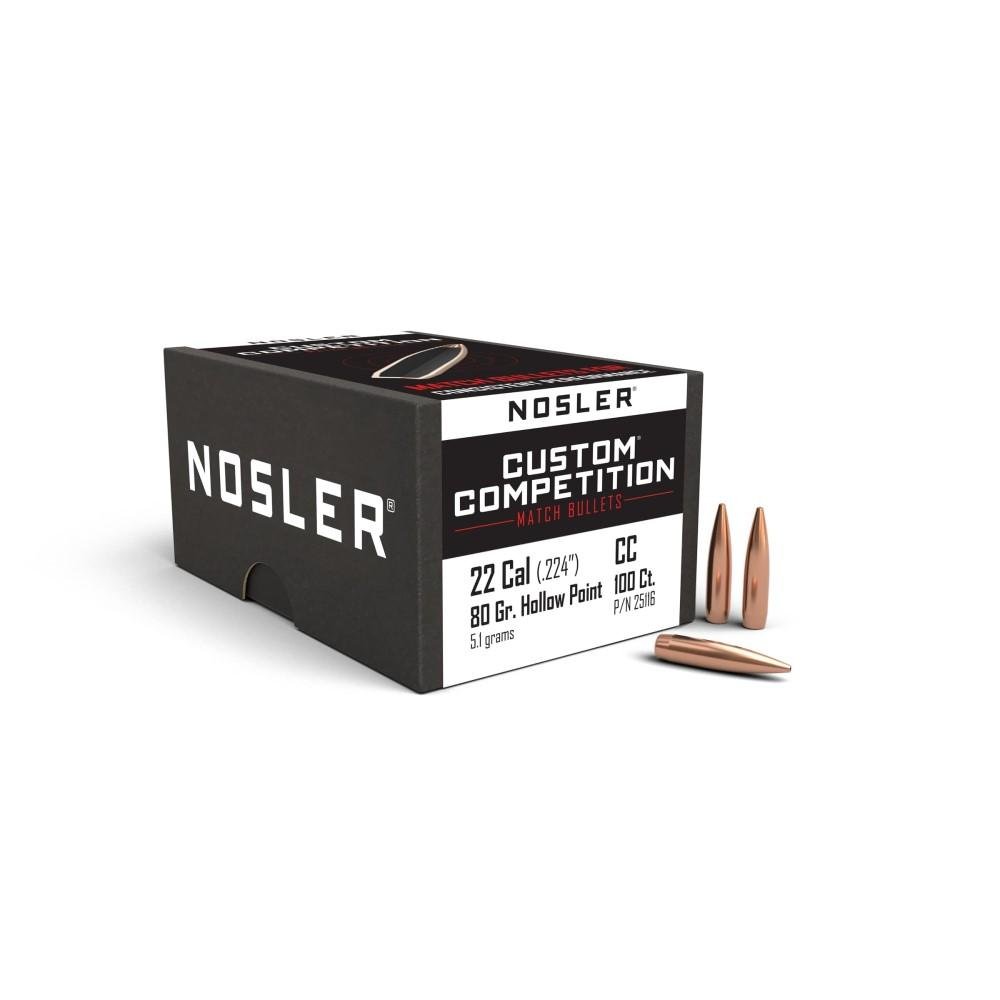 Nosler Custom Competition .22 Caliber 80 Grain Hollow Point 100 Count - Nosler - 22 CALIBER