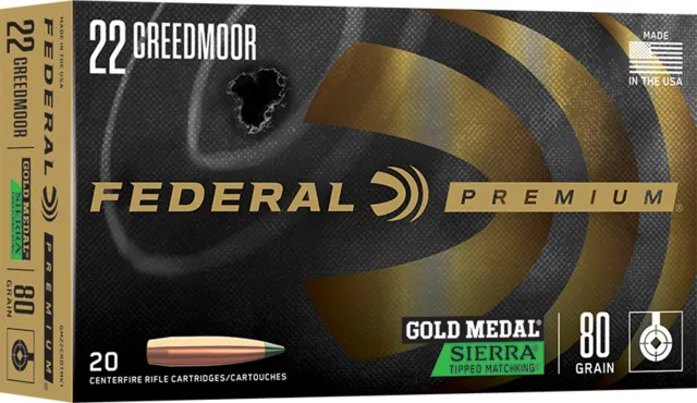 Federal Gold Medal 22 Creedmoor 80 Grain Sierra Tipped MatchKing 20 Round