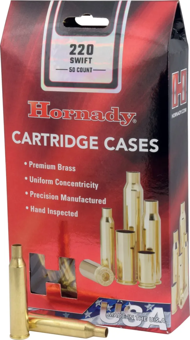Hornady 8615 Unprimed Cases Cartridge 220 Swift Rifle Brass - Hornady - 220 Swift