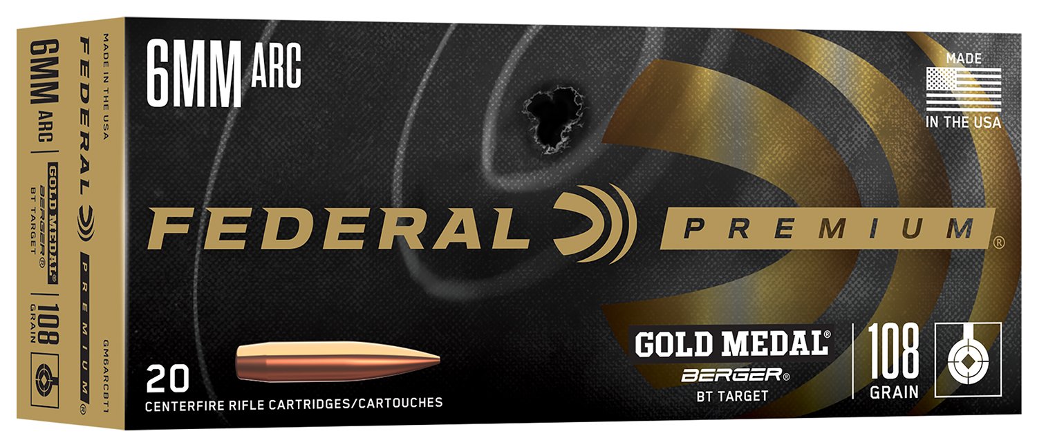 Federal GM6ARCBT1 Gold Medal 6mm ARC 108gr Berger 20 Rounds - Federal Premium Ammunition - 6mm ARC