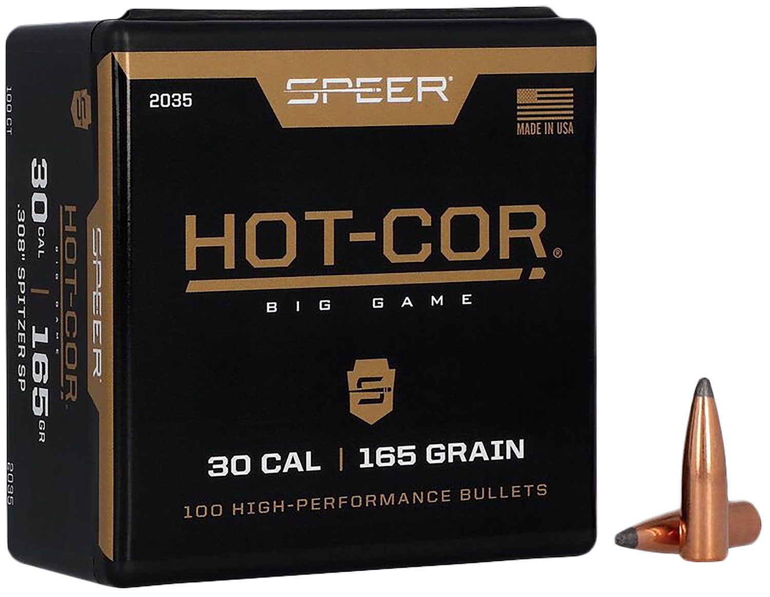 Speer 2035 Hot-Cor .308 165gr Spitzer Soft Point Bullets 100ct - Speer - .308