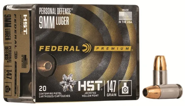 Federal Premium P9HST2S 9mm Luger 147-Grain HST Jacketed Hollow Point Personal Defense Ammo - 20 Rounds - Federal Premium Ammunition - 9mm Luger