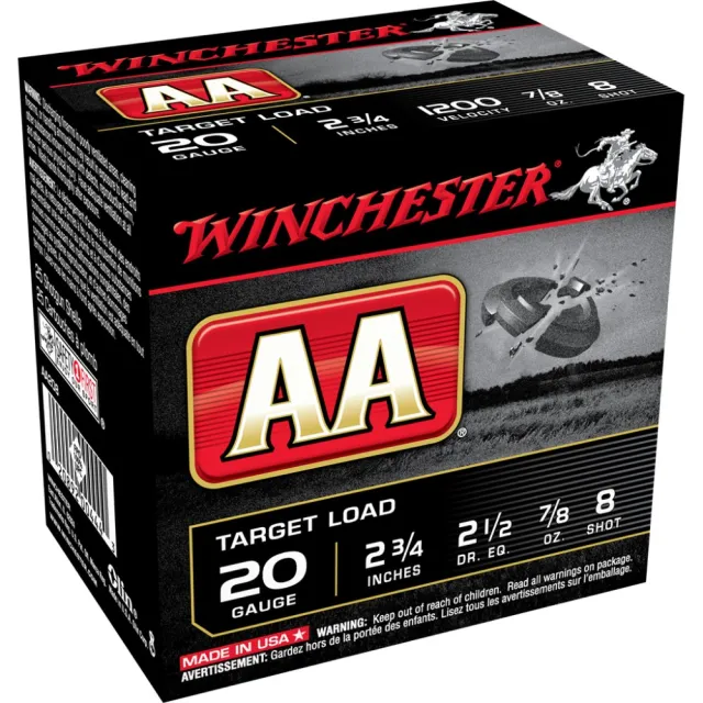 Winchester AA208 20 Gauge 2.75 in 7/8 oz #8 Shot 1200 fps 25 Rounds - Winchester - 20 Gauge