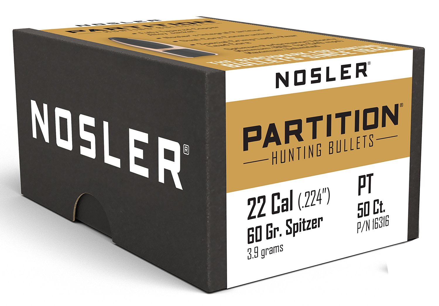 Nosler 22 Caliber (.224) 60 Grains Spitzer Partition (Per 50) - Nosler - .224
