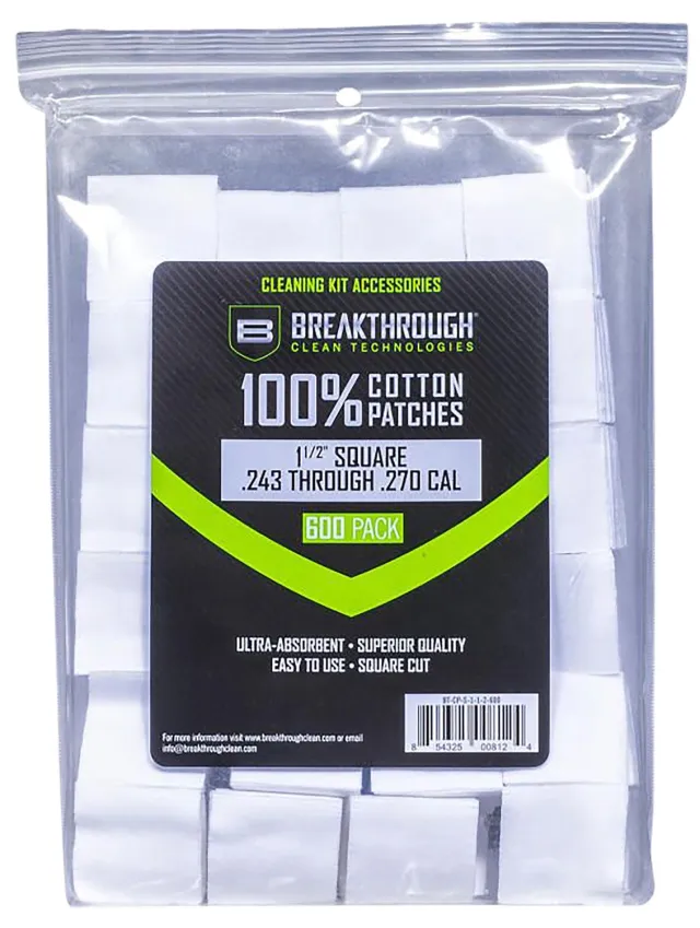 Breakthrough Clean BTCPS112600 Square Patches 243-270 Cal 600 pieces - Breakthrough Clean - .243 Cal