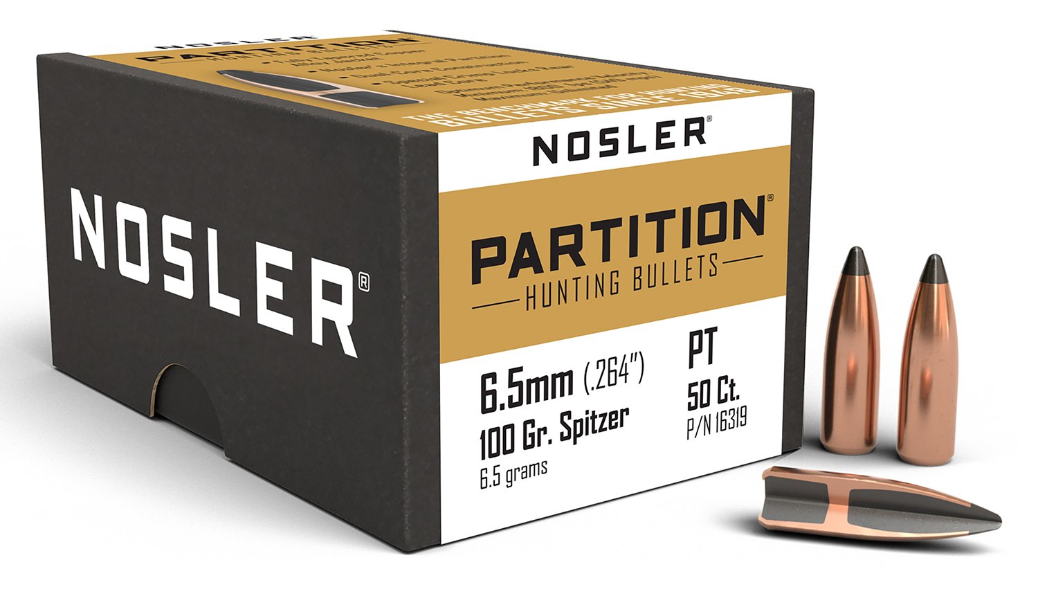 Nosler Partition 6.5mm .264 100 GR Spitzer Bullets 50 Pack 16319 - Nosler - .264