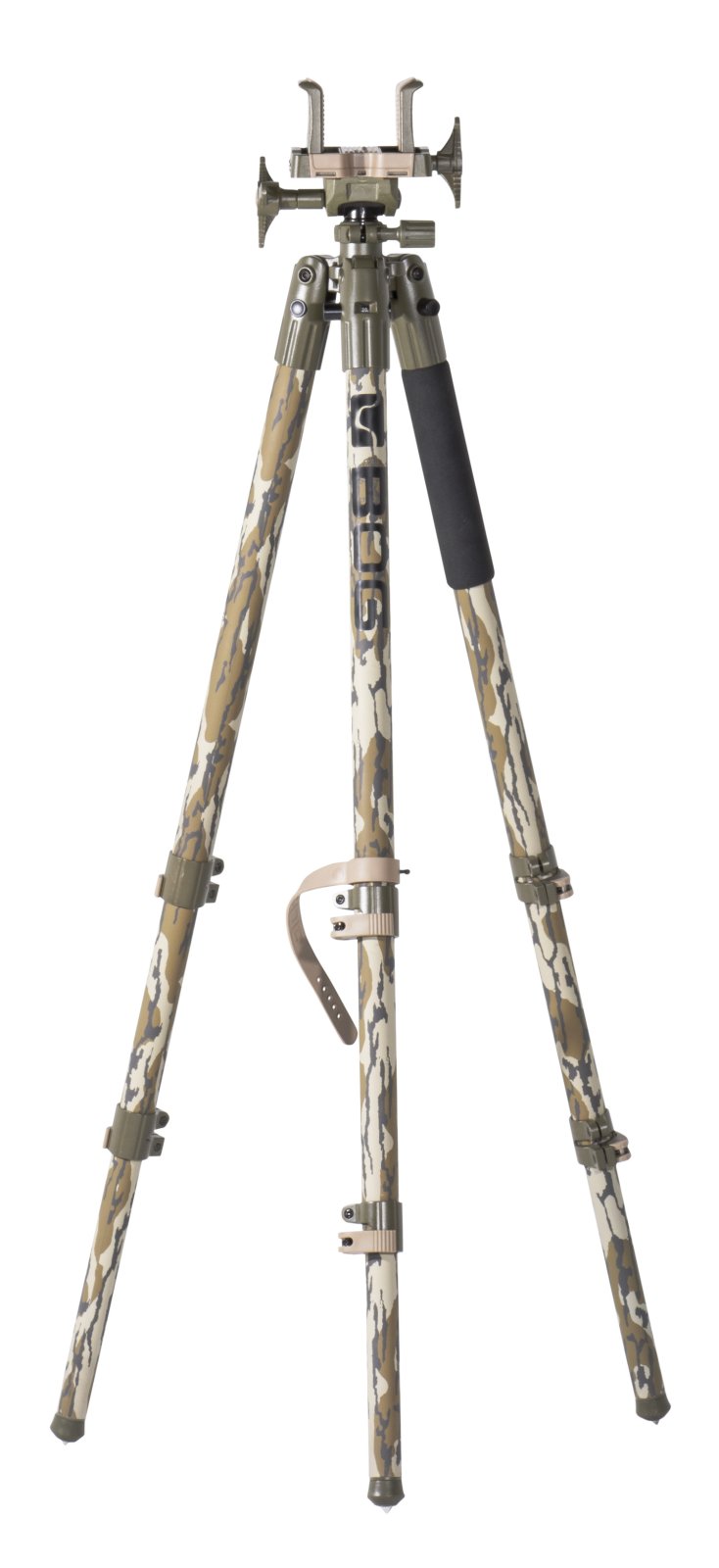 2021 BOG Deathgrip Camo Tripod: Mossy Oak Bottomland, Aluminum Material, 360-Degree Pan, 25-Degree Tilt - Bog-Pod