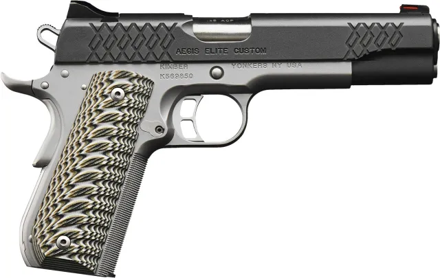 Kimber Aegis Elite Custom 9mm: Distinctive AEX Slide Serrations, Bright Fiber Optic Sights, G-10 Grips - Kimber Manufacturing, Inc. - 9mm