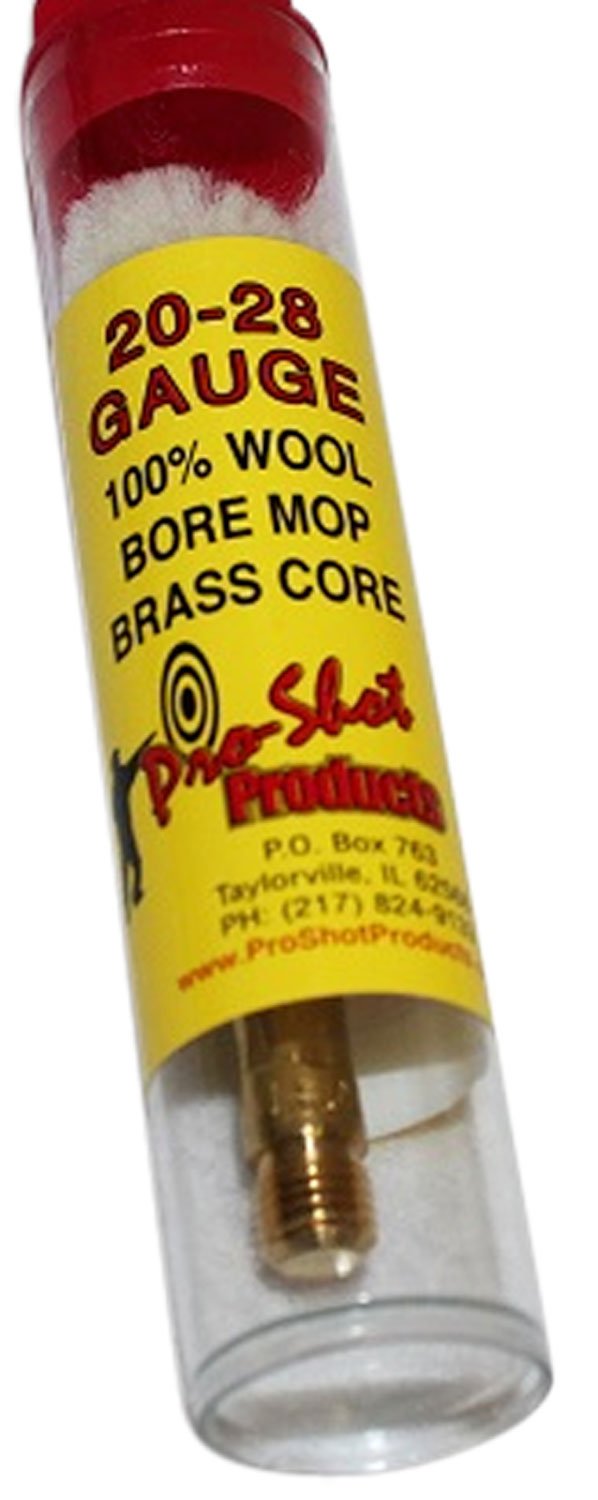 Pro-Shot MP20 20/28 Gauge Shotgun Bore Mop - Brass Core, 100% Cotton, 1.75" Long