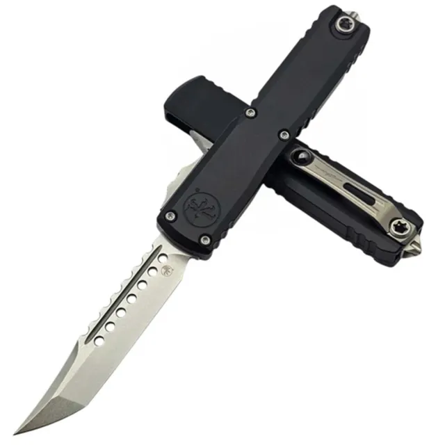 Microtech Ultratech Gen IV Hellhound 3.55 In Stonewash Black Alu Handle - MICROTECH