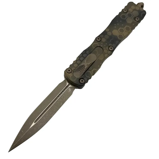 Microtech Dirac Delta 3.79 In Double Edge Bronze Apocalyptic Hex Camo - MICROTECH