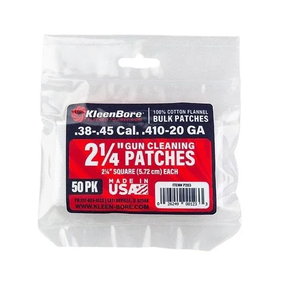 KleenBore Cotton Flannel Patches .38-.45 Caliber 2 1/4" 50 Pack - Kleen Bore - 2.25"