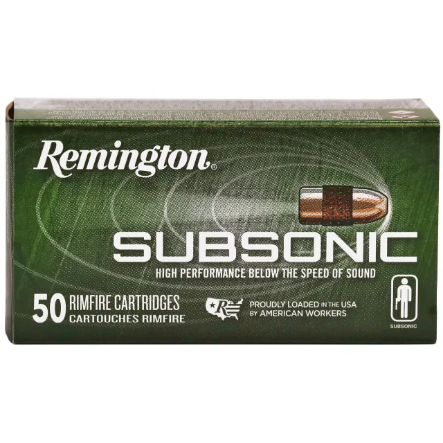 Remington 21135 Subsonic Rimfire Ammo, 22 LR, 40 gr Copper Plated, 50 rd, Brass Color, Ideal for Young Shooters & Small-Game Hunting