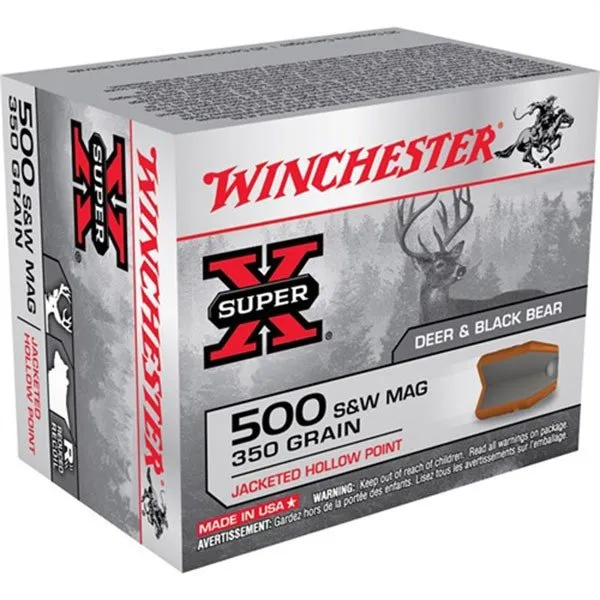 Winchester Ammo X500SW Super X 500 S&W Mag 350 gr Jacketed Hollow Point (JHP) 20 Per Box/ 10 Cs