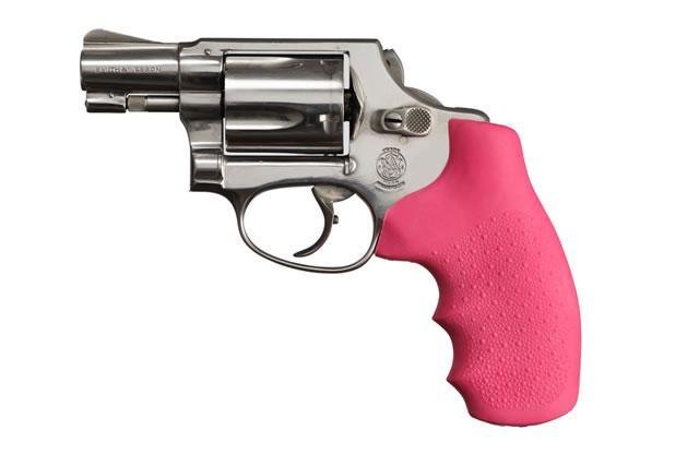 Hogue 60007 OverMolded Monogrip Pink Rubber Grip for S&W J Frame Round Butt - Hogue