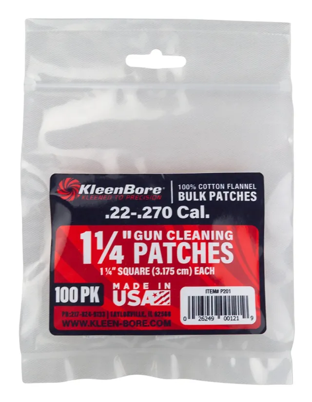 KleenBore Super Shooter Cotton Flannel Patches .22-.270 Caliber 1 1/4" 100 Pack - Kleen Bore - 1.25"