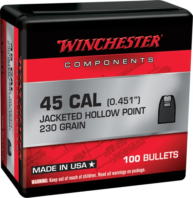 Winchester Ammo WB45HP230X Centerfire Handgun Reloading 45 Cal .451 230 gr Jacketed Hollow Point (JHP) - Winchester - .451