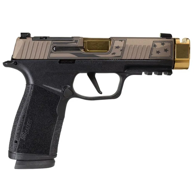 Sig Sauer P365 XMACRO TACOPS Trump 47th Slide Handgun 9mm Luger 17rd Magazines(4) 3.7 Gold Barrel/Compensator