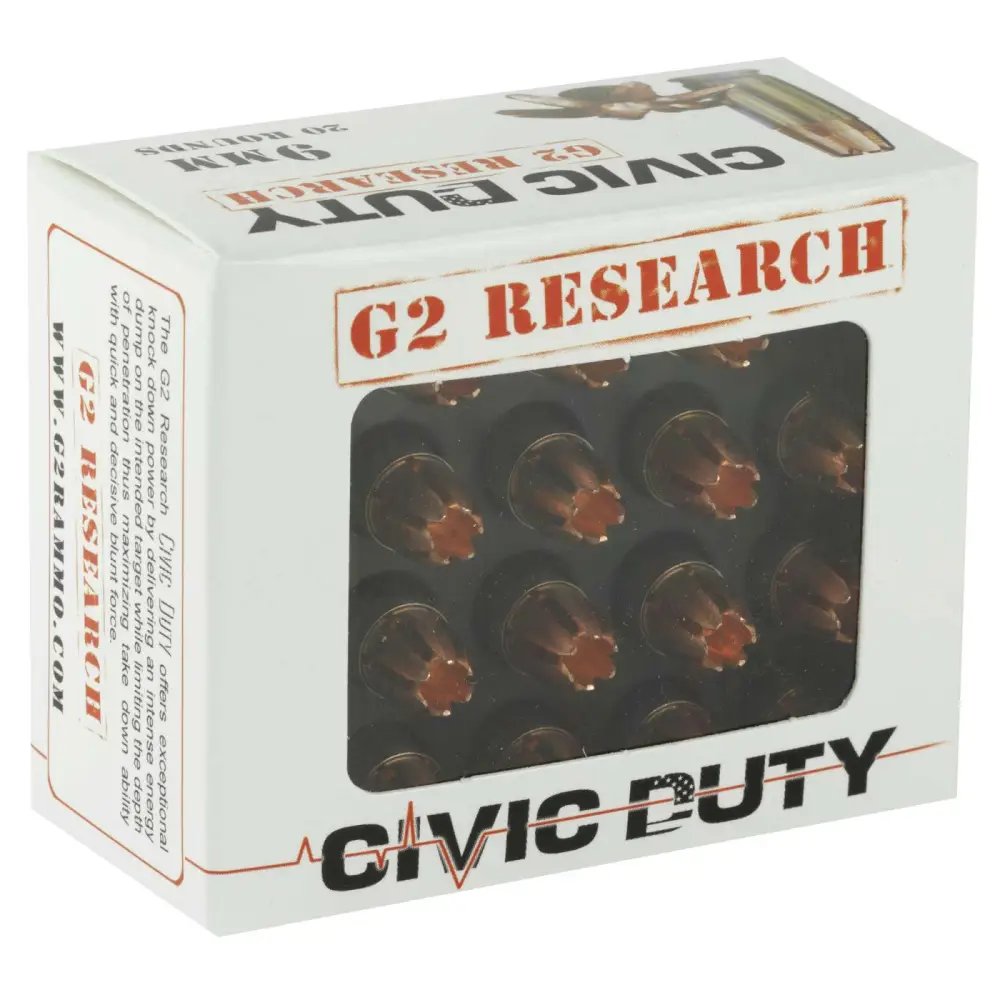 G2 Research Civic Duty 9 mm Luger 100gr Copper Expansion 336ct - G2 Research - 9 mm Luger