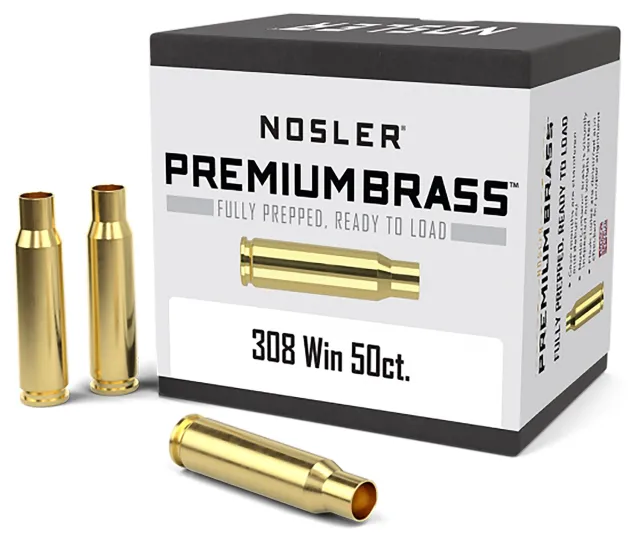 Nosler 10225 Premium Brass Unprimed Cases 308 Win Rifle Brass 50 Per Box - Nosler - 308 Winchester