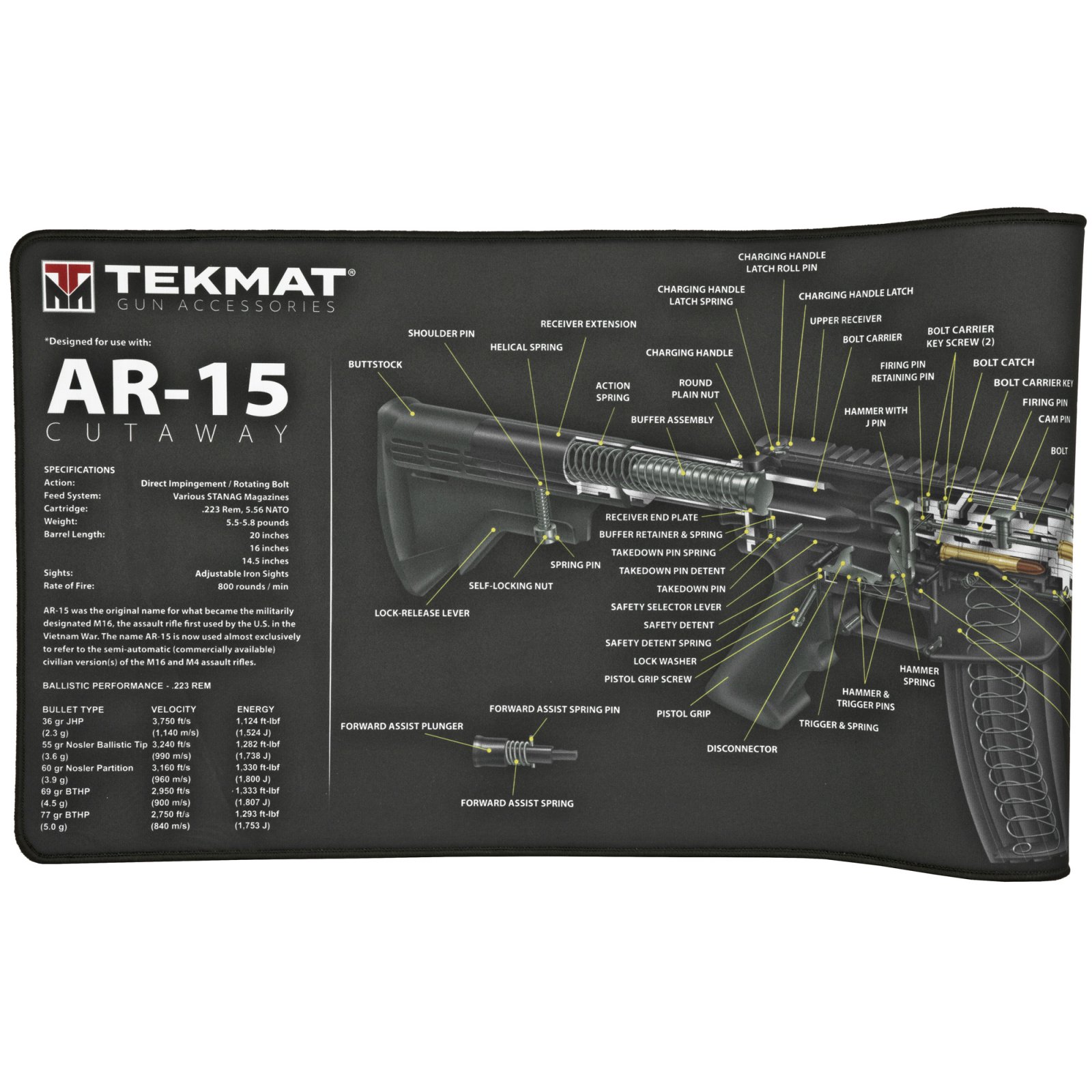 Buy TekMat TEKR44AR15CA AR-15 Cutaway Cleaning Mat 44" Rubber Black/White online