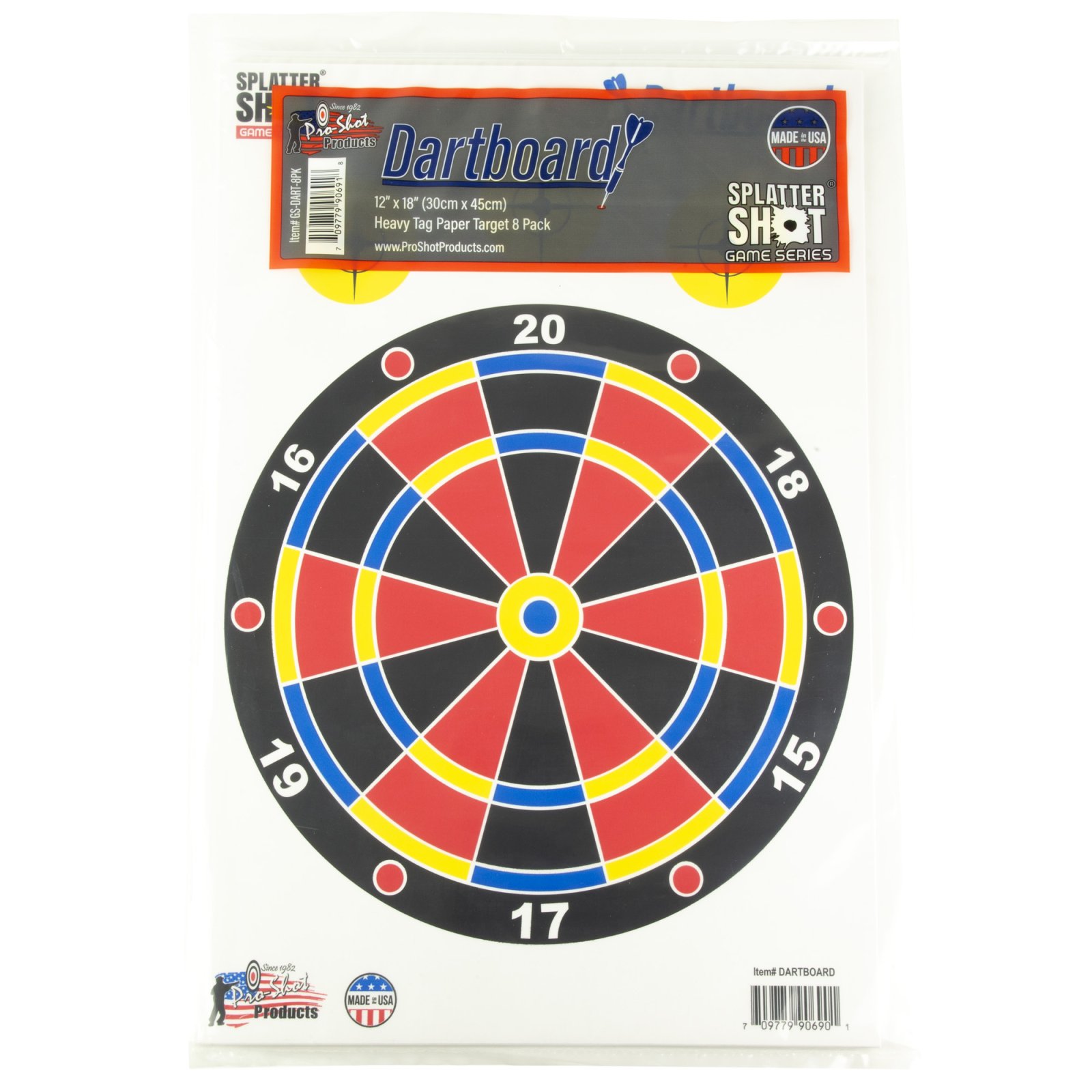 ProShot SPLATTER SHOT GAME SERIES 12IN X 18IN DARTBOARD HEAVY TAG PAPER TARGET - 8 PACK GS-DART-8PK - Pro-Shot Products