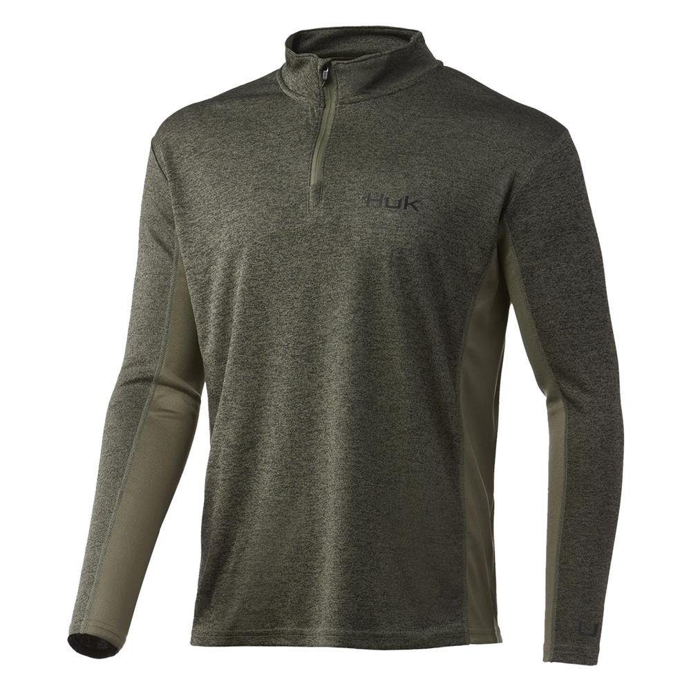 Huk H1200529-318-S Coldfront 1/4 Zip Shirt Heather Moss S 4-Way Stretch - Marolina DBA HUK
