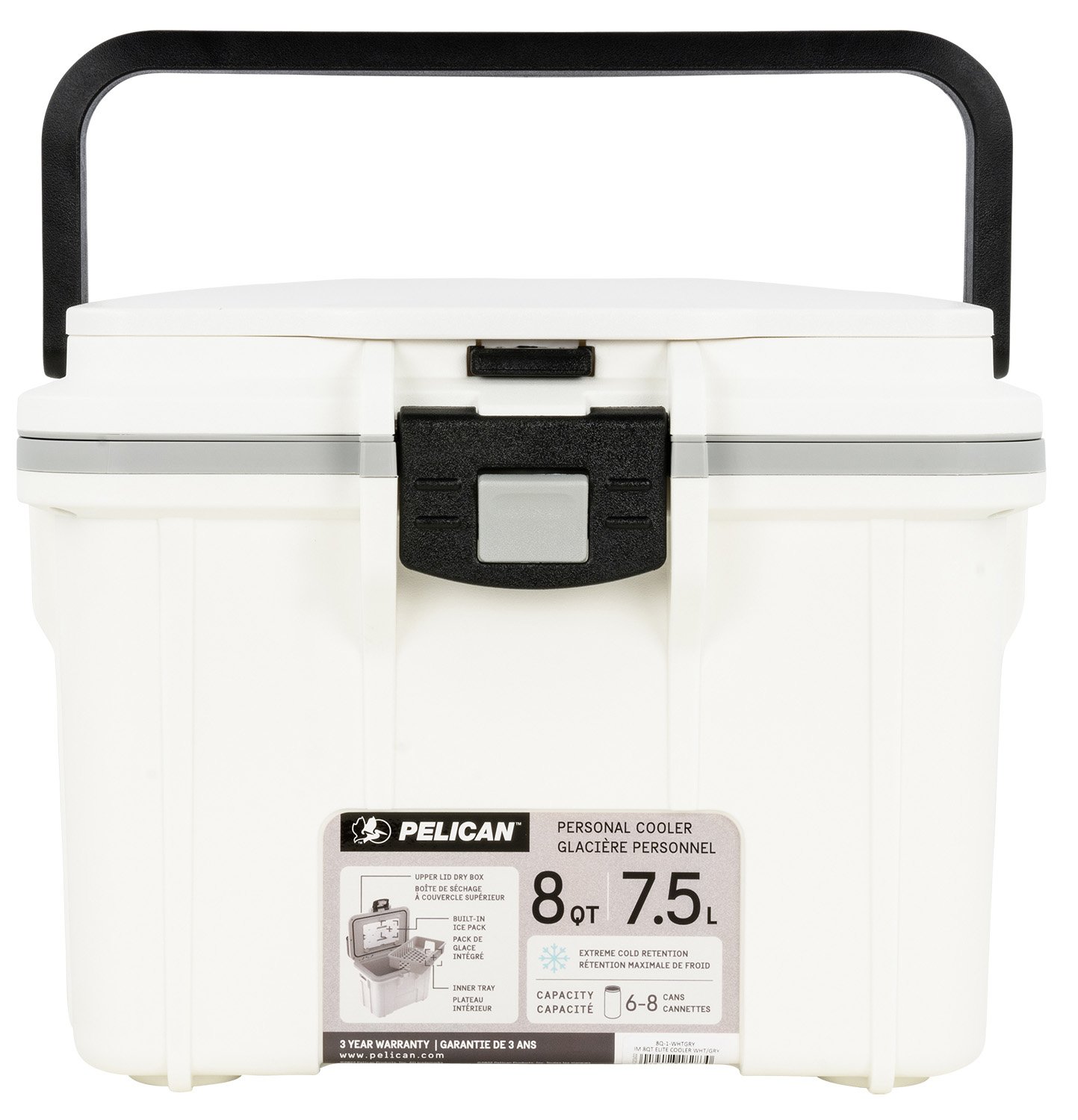 Pelican 8QT Elite Cooler 8Q-1-WHTGRY White Gray 8 Quart Capacity - PELICAN - 8 QT