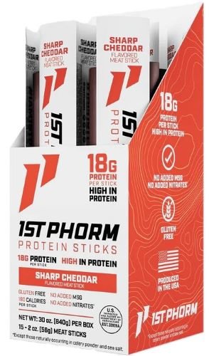 1ST PHORM Protein Beef Sticks Sharp Cheddar Survival Gear - 1ST PHORM