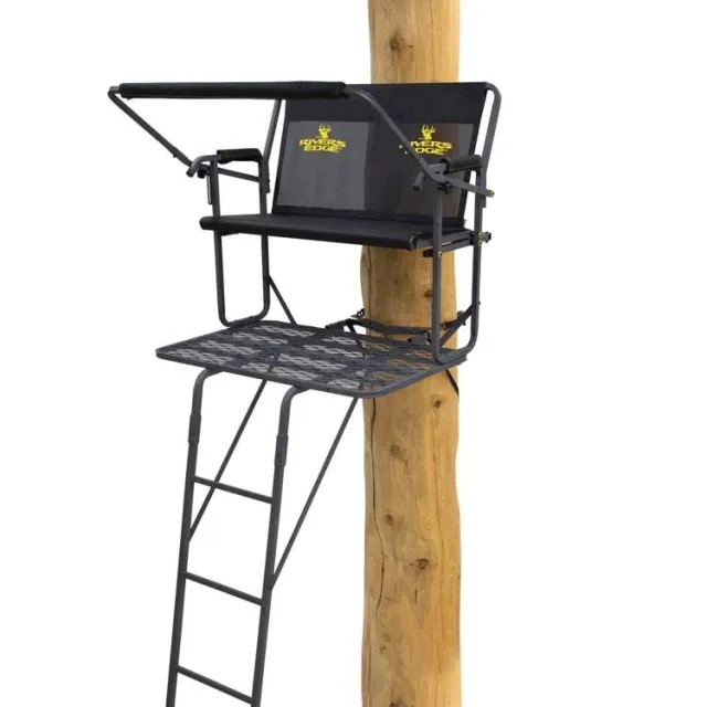 River's Edge RE669 TwoPlex Ladder Stand, 2-Person, 40" Platform, Adjustable Rail - Ardisam (River's Edge/ Barronett Blinds)