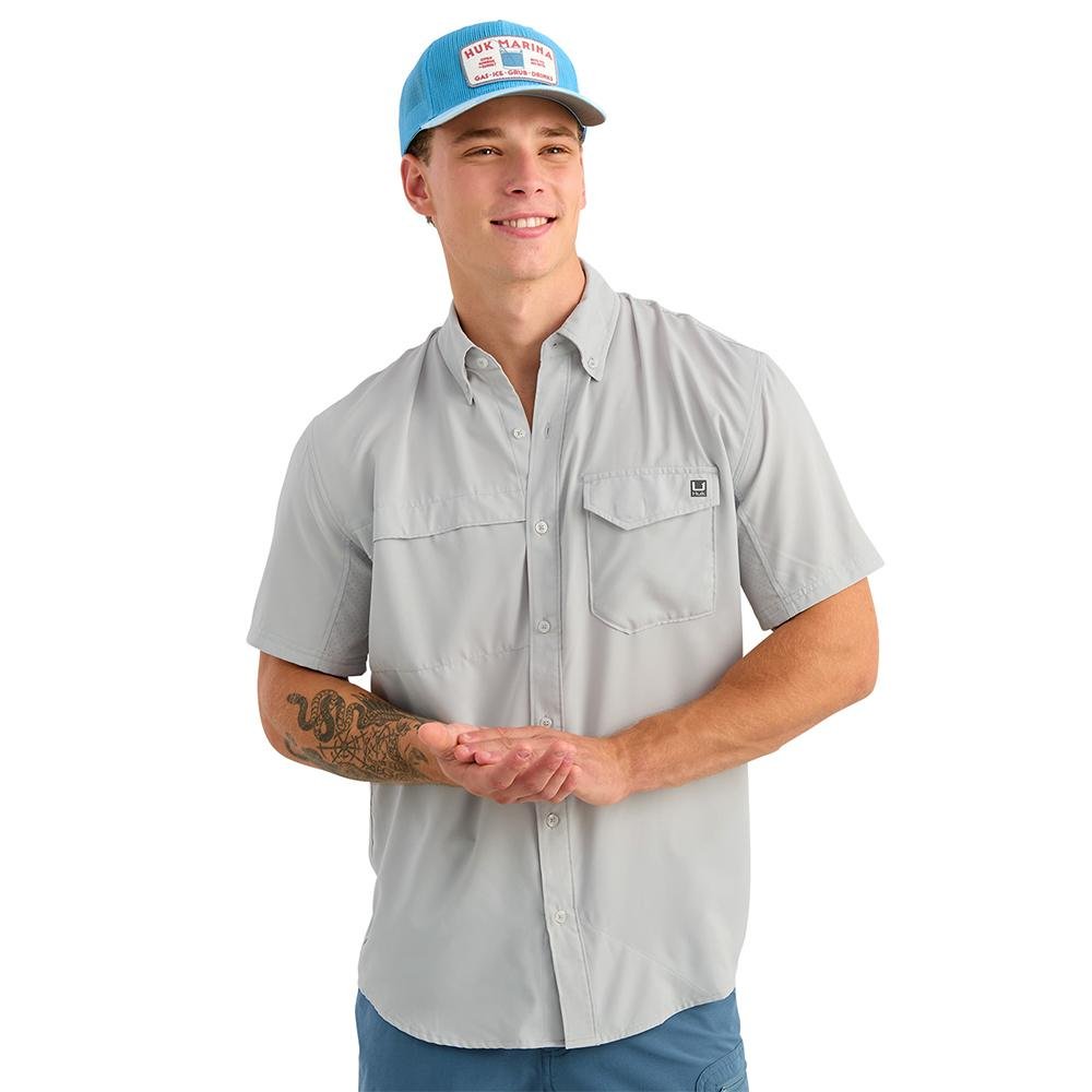 Buy Huk Tide Point Short Sleeve Button Down Shirt Seagull L H1500171-059-L online