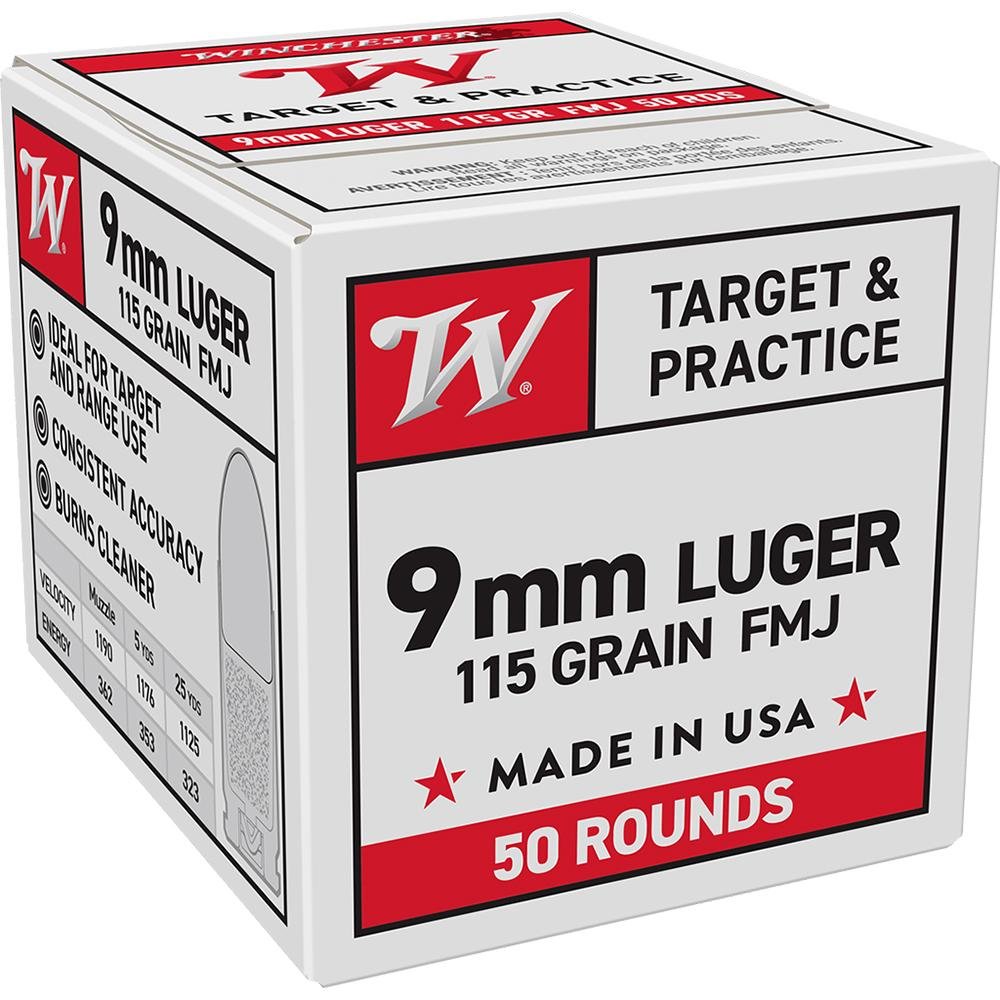 Winchester Ammo W9MM50 9mmLuger 115gr Full Metal Jacket 50 Per Box/20 Case - Winchester - 9mm Luger