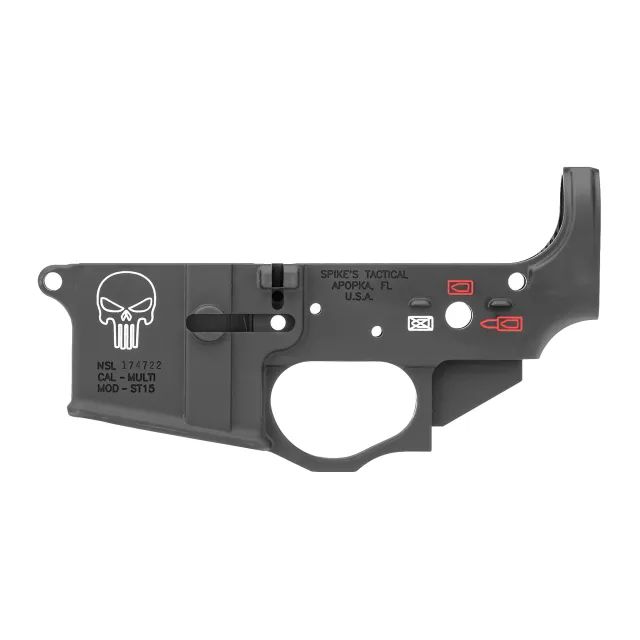 SPIKE'S TACTICAL Stripped Lower 5.56/.223 Rem Punisher Logo Color Filled - Spike's Tactical - 556NATO for sale at Smoke Wagon Firearms