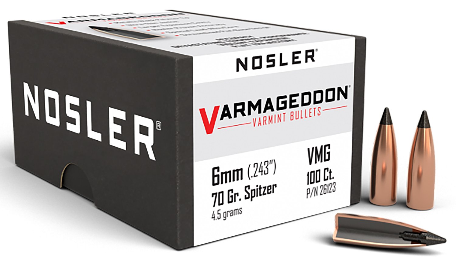 Nosler 26123 Varmageddon Varmint 6mm .243 70 gr Flat Base Tipped (FBT) 100 - Nosler - .243
