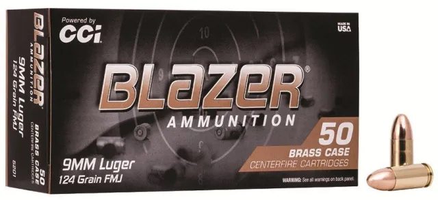 CCI 5201 Blazer Brass 9mm Luger 124 Grain FMJ 50 Rounds per Box - CCI - 9mm Luger