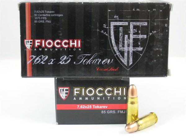 Fiocchi 762TOK Heritage 7.62x25mmTokarev 88gr Full Metal Jacket 50 Per... - Fiocchi - 7.62x25mm Tokarev