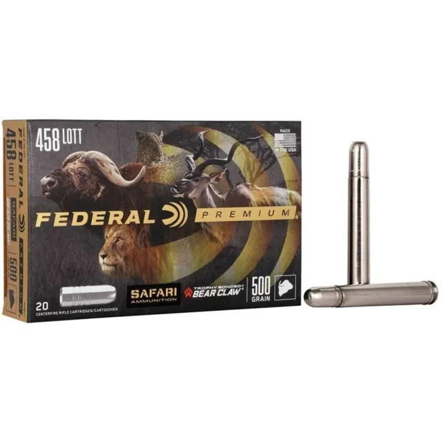 Federal Premium Safari Cape-Shok 458 Lott 500 gr Trophy Bonded Bear Claw (TBBC) Ammo 20 Per Box/ 10 Cs