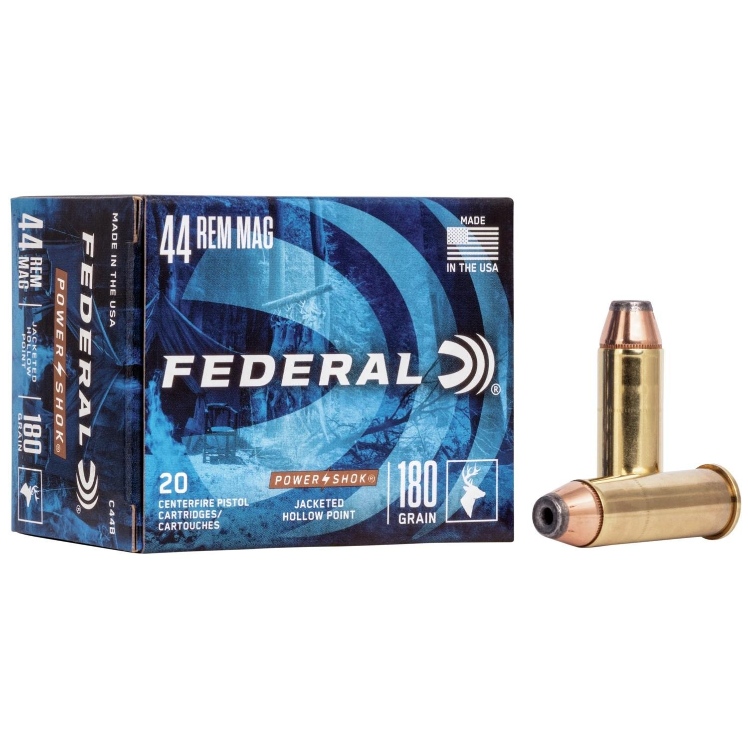 Federal C44B 44 Remington Magnum 180 Grain Jacketed Hollow Point 20 Rounds - Federal Premium Ammunition - 44 Rem Mag
