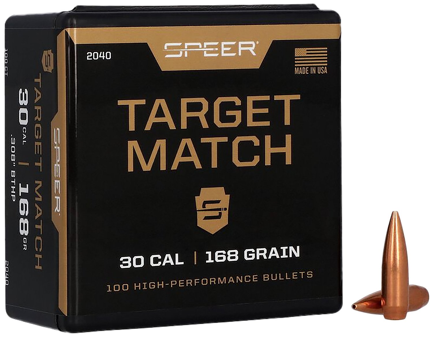Speer 2040 .308 168gr Open Tip Match Boat Tail Bullets 100/Box - Speer - .308