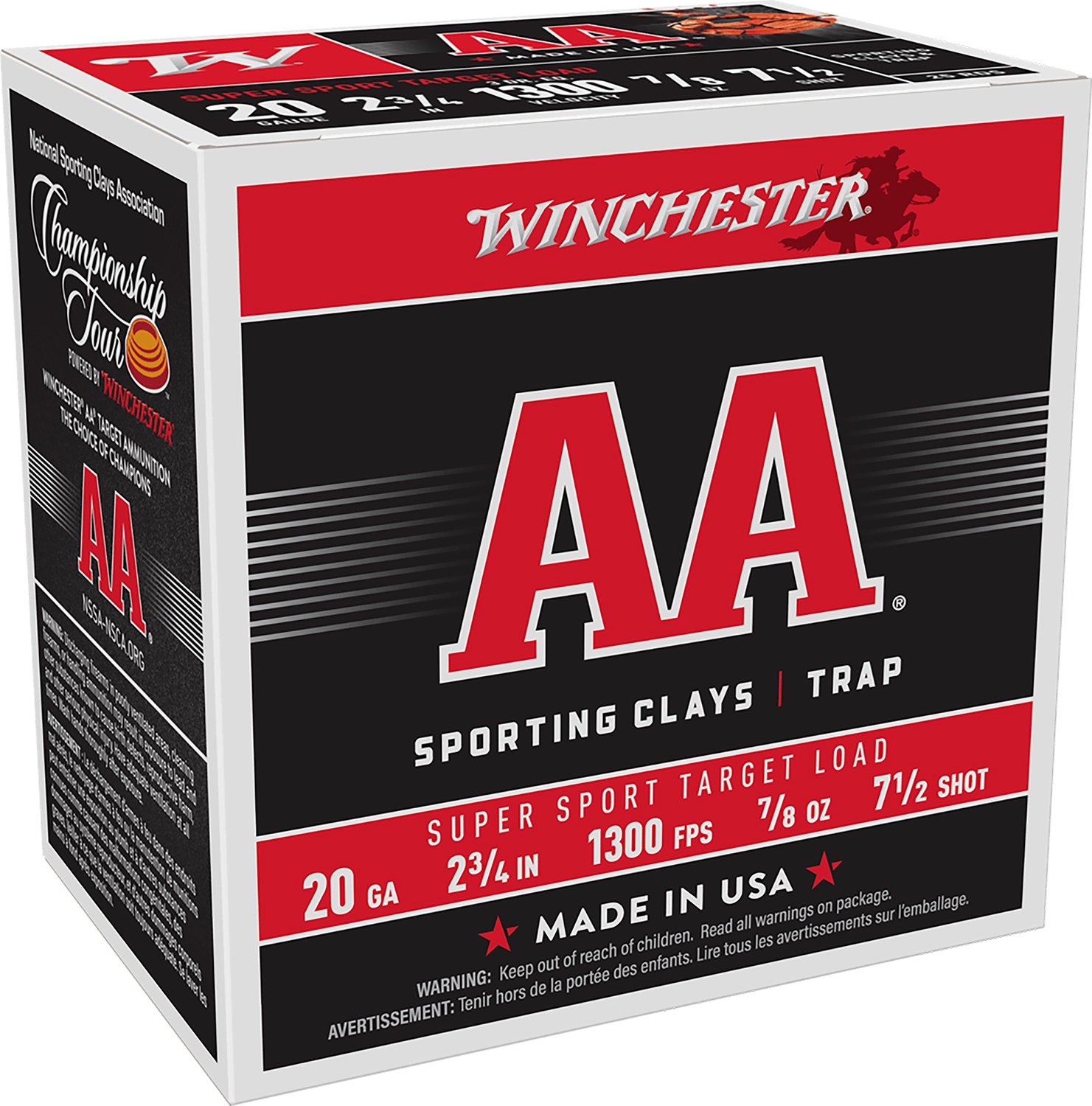 Winchester Ammo AASC207 AA Super Sport Sporting Clay 20 Gauge 2.75" 7/8 oz 1300 fps 7.5 Shot 25 Bx/10 Cs - Winchester - 20 Gauge