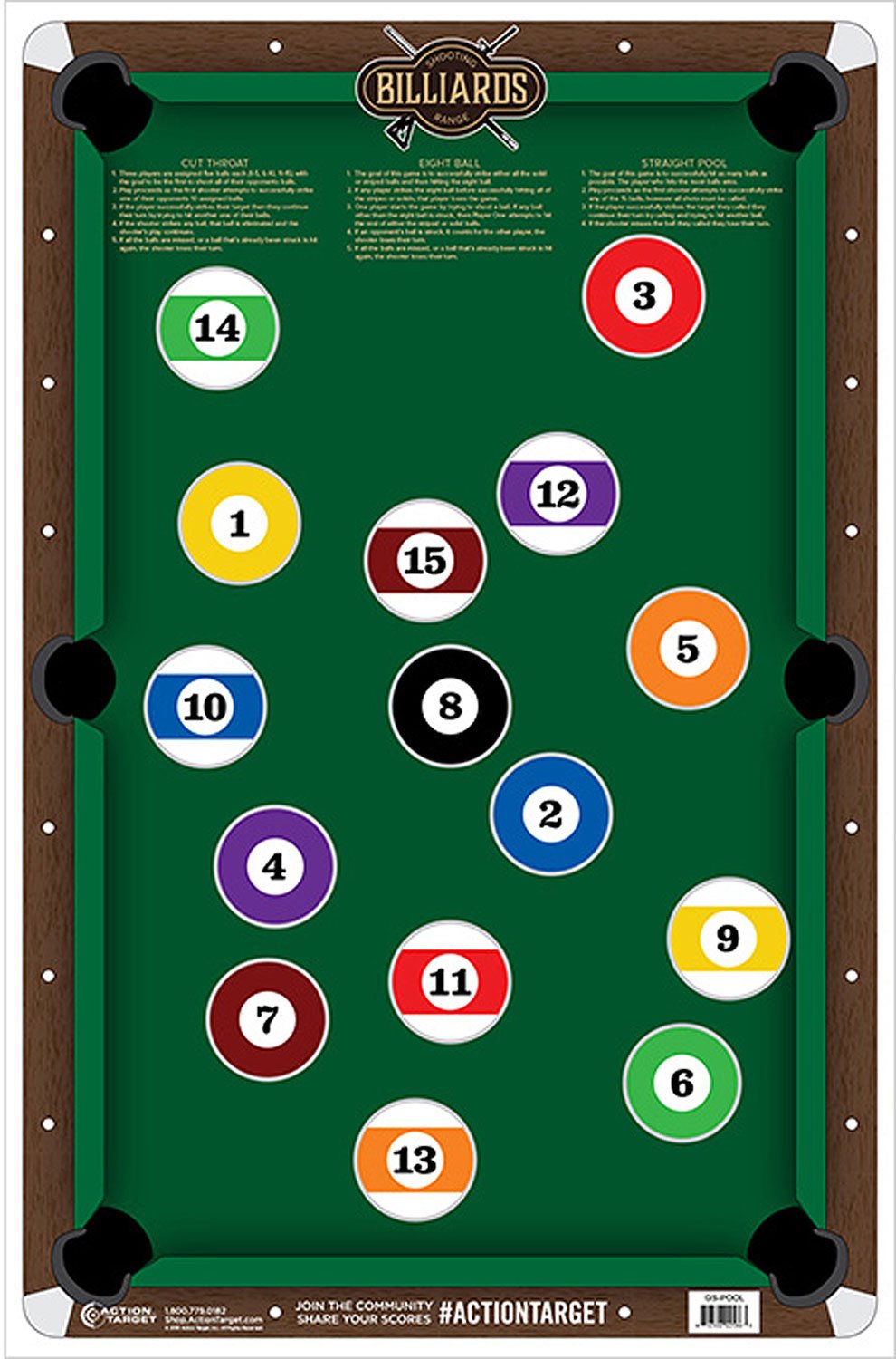 Action Target GSPOOL100 Billiard Paper Target 23"x35" Multi-Color 100-Pack - Action Target