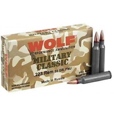 Buy Wolf Military Classic .223 Rem 55 Grain FMJ 500 Ct Case MC22355FMJC online