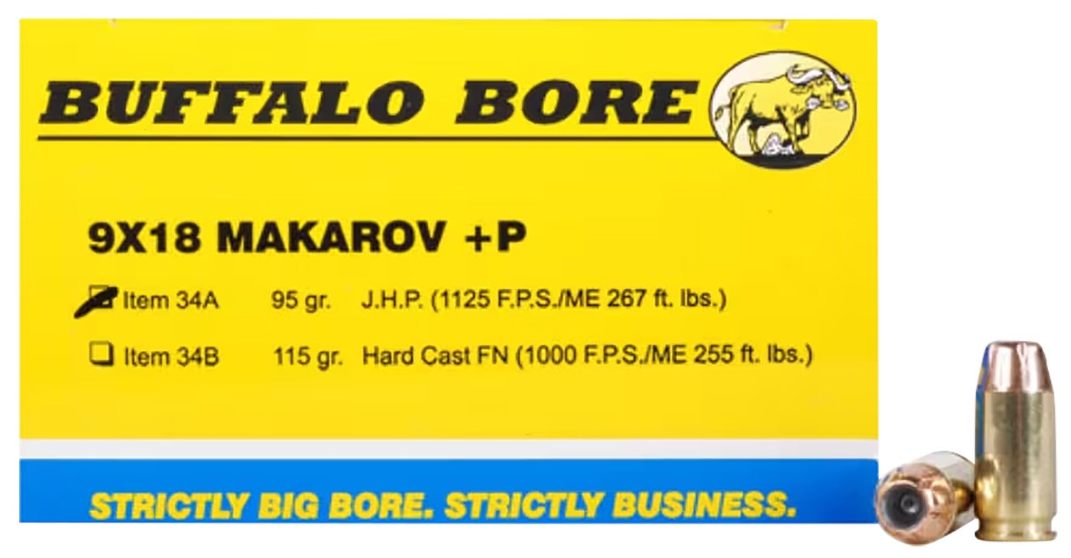 Buy Buffalo Bore 34A20 9x18 Makarov +P 95gr JHP Ammo 20 Rounds online