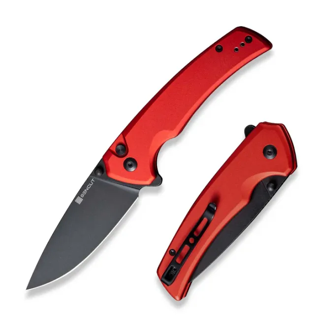 SENCUT Serene 3.48In D2 Drop Point Plain Edge Black Aluminum - SENCUT