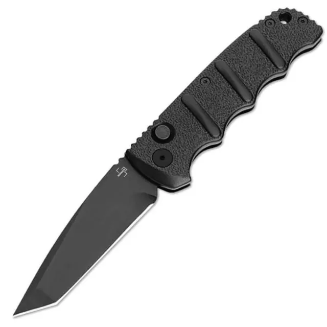 BOK KALS 3.35/PLN/TANTO/BLK BLACK ALUMIUM HANDLE BOKER PLUS KALS ALL BLK TANTO D2, Alumium , Black, Button Auto - BOKER