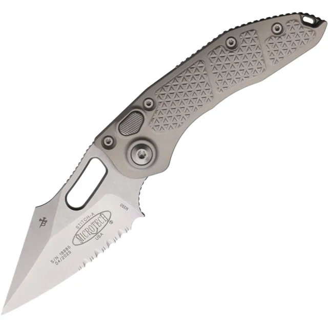 Microtech 169-11NC Stitch Auto 3.75 In Stonewash Part Serrated - MICROTECH