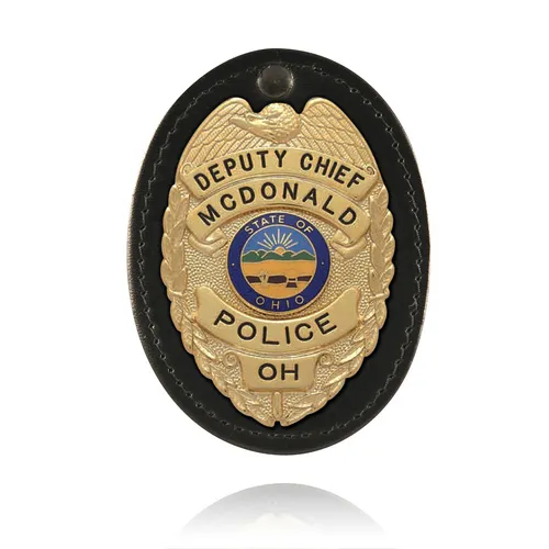 Boston Leather Oval Badge Holder Hook-and-Loop Closure Leather