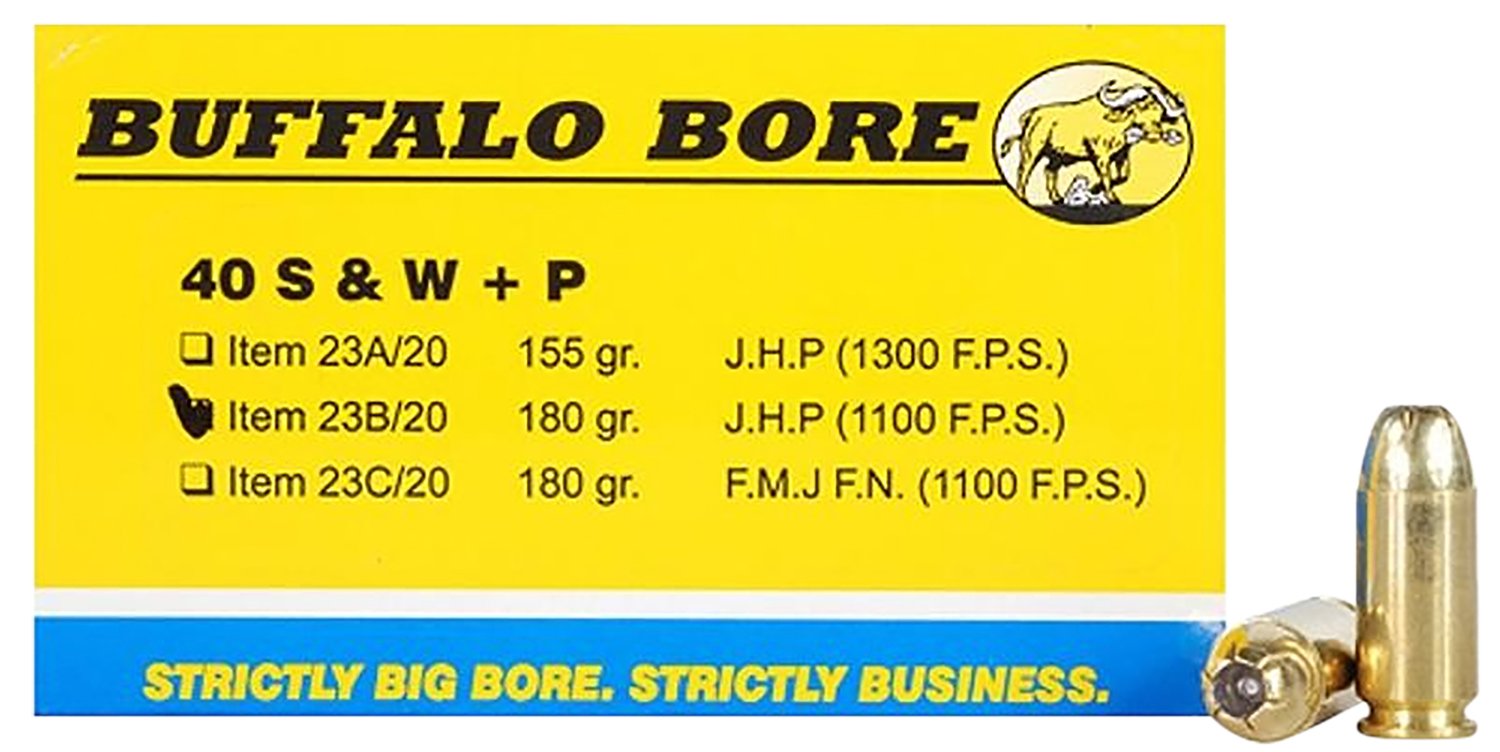 Buy Buffalo Bore 23B20 Heavy 40 S&W +P 180gr JHP Ammo 20 Rounds online