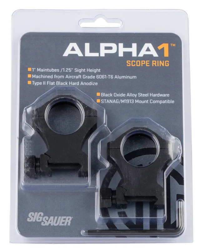 Sig SAUER Alpha1 1in Extra High 1.25in Aluminum Matte Black Scope Rings