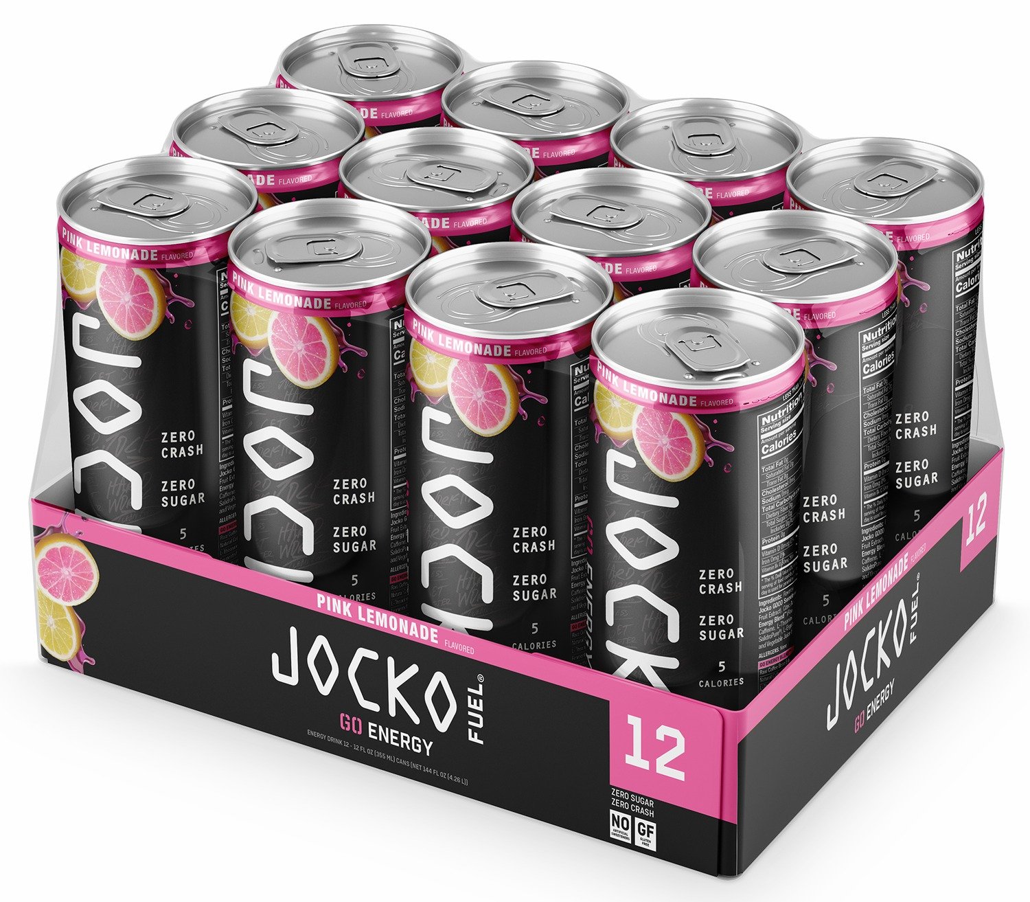 Jocko Fuel 29076 Pink Lemonade Energy Drinks 12oz 12Pack - JOCKO